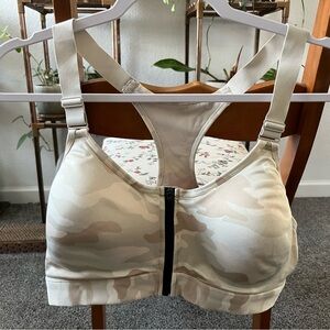 Front-Zip Beige Camo Sports Bra - Women